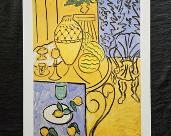 Henry Matisse &quot;Yellow, blue interior, 1946&quot; On the back, copyright, title and description of the work, 36.5 x28 cm