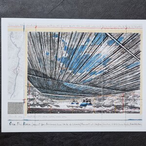 Christo "Oltre il fiume, Project for Arkansas River, State of Colorado" Stampa artistica del 2016, cm. 33 x 25