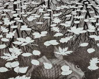 M.C. Escher "Three Worlds, 1955" Vintage poster, Taschen edition of 2004 Title and description of the work on the back