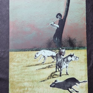 Piero Tredici &quot;Piffero Player&quot; Original lithograph from the 1970s, hand-signed and numbered by the artist, size 50/70 cm.