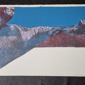 Lorenzo Tornabuoni &quot;THE blue train&quot; 1969 Lithograph signed and numbered by hand by the artist, 1969, dimensions 65/46 cm.