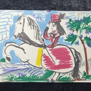 Pablo Ruiz Picasso (Málaga, 1881 – Mougins, Frankreich, 1973) Vintage-Lithographie auf Vellin-Papier aus der Toros y Toreros-Serie – 1961