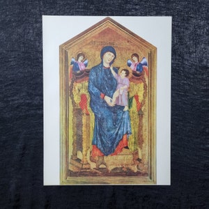 Cenni Di Pepo known as Cimabue (Florence 1240 - Rome 1303) &quot;Madonna enthroned with child and angels&quot; Vintage lithographic print from &#39;64