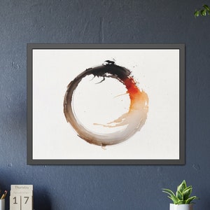 Enso Zen Circle Watercolor Painting Framed Paper Poster print: Captivating Circle of Enlightenment