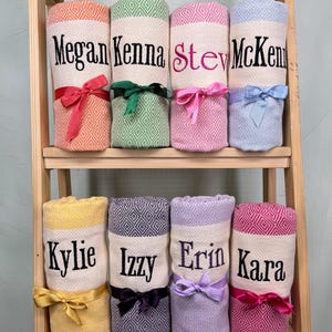 Custom Turkish Towel with Name, Bridesmaid Gift, Bridal Shower Favor, Personalized Beach Towel, Bachelorette Party Gift