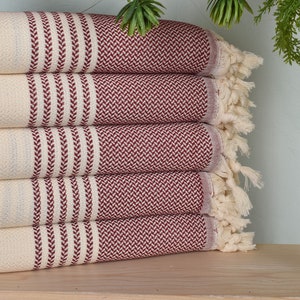 Monogrammed Beach Towel, 40&quot;x71&quot; Burgundy Cotton Towel, Striped Towel, Bachelor Gifts, Turkish Towel, Valentines Day Gift Idea,