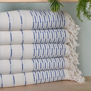 Turkish Towel Beach, Striped Design Towel, Personalized Beach Towel, Summer Gift, 38&quot;x71&quot; Sax Blue Cotton Towel, Wedding Gift Ideas,