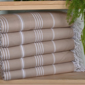 Boyfriend Gift, Bridal Shower Favors, 40&quot;x71&quot; Beige Cotton Towel, Striped Towel, Bachelorette Party Decorations, Home Decor Towel,