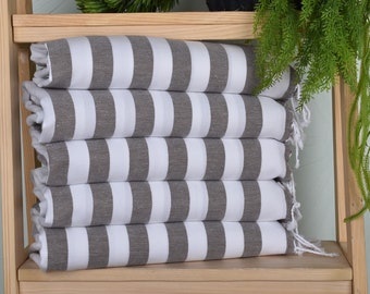 Turkish Tea Towel, 20"x44" Brown Cotton Tea Towel, Bathroom Towels, Monogram Kitchen Towel, Striped Tea Towel, Best Friend Gift Ideas,