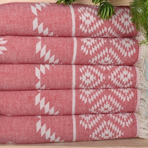 Small Bath Towels, 18&quot;x40&quot; Red Cotton Hand Towel, Bathroom Towels, Kilim Hand Towel, Monogram Hand Towel, Custom Gift,
