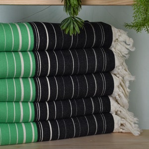Home Decor Gifts, Best Friend Gift, 40&quot;x71&quot; Green-Black Cotton Towel, Bridesmaid Gifts, Striped Towel, Best Friend Gift Ideas,