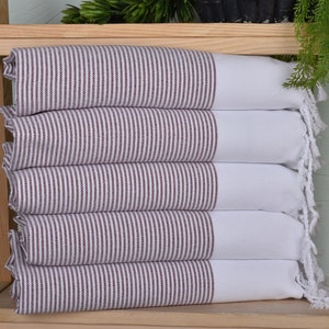Striped Tea Towel, 18&quot;x40&quot; Burgundy Cotton Hand Towel, Monogrammed Hand Towel, Kitchen Towel, Custom Hand Towel, Bridesmaid Proposal Gift,