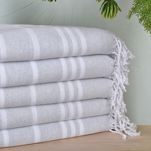 40&quot;x71&quot; Light Gray Cotton Towel, Striped Towel, Best Friend Gift, Personalized Wedding Gift, Beach Towel, Bridesmaid Proposal Gift,