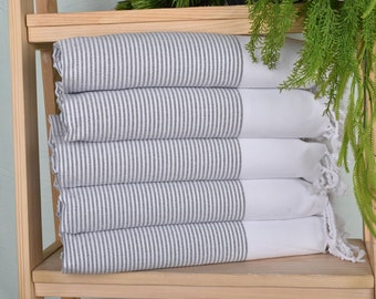 18"x40" Dark Gray Cotton Hand Towel, Striped Dish Towel, Monogram Hand Towel, Turkish Hand Towel, Turkish Tea Towel, Christmas Hand Towel,