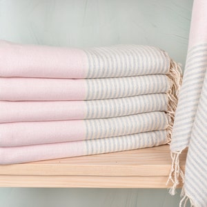 Turkish Beach Towel Personalized, Wedding Favors for Guests, Pink-Gray Towel, Striped Towel, 40x69 Inches Bridal Shower Gift,