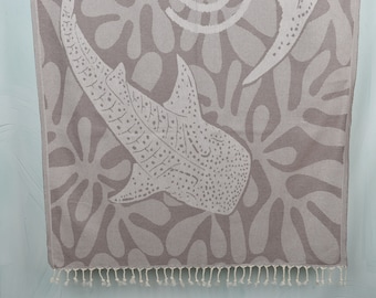 Beach Towel, Whale Design Towel, Turkish Bath Towel, Bachelorette Party Gifts Bridesmaids, 40&quot;x71&quot; Brown Cotton Towel, Handmade Gift,