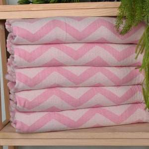 Zigzag Design Tea Towel, Personalized Gift, 24&quot;x40&quot; Pink Cotton Hand Towel, Turkish Towel Hand Towel, Turkish Hand Towel, Handmade Gift,