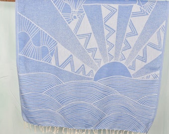 Cappadocia Design Towel, Bridesmaid Gifts, Gifts For Him, 40x67 Inches Blue Cotton Towel, Peshtemal, Home Decor Gifts, Kids Beach Towel,