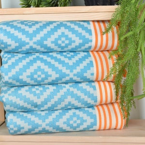 Kilim Towel, Valentines Day Gift, Turkish Beach Towel, 40x71 Inches Turquoise Cotton Towel, Home Decor Gifts, Decorative Towel,