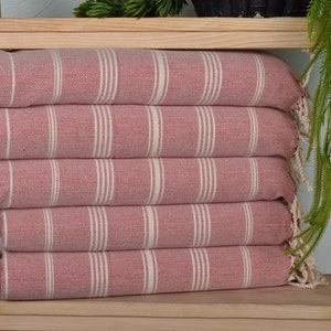 24&quot;x38&quot; Red Cotton Tea Towel, Bridesmaid Gifts, Personalized Gifts, Monogram Hand Towel, Striped Tea Towel, House Warming Gift,