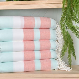 Turkish Towel, Bridal Shower Gift, Turkish Bath Towel, Striped Towel, 40x71 Inches Mint-Orange Cotton Towel, Bridesmaid Gifts Personalized,