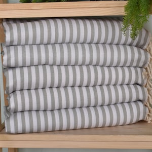 Small Bath Towels, Turkish Tea Towel, 18&quot;x40&quot; Light Gray Cotton Dish Towel, Striped Dish Towel, Monogram Hand Towel, Hand Size Towels,