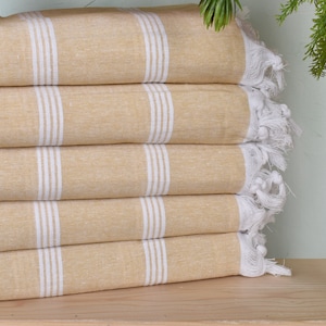 30&quot;x69&quot; Mustard Cotton Towel, Turkish Beach Towel, Striped Towel, Personalized Beach Towel, Bachelorette Gifts, Bachelor Party Favors,