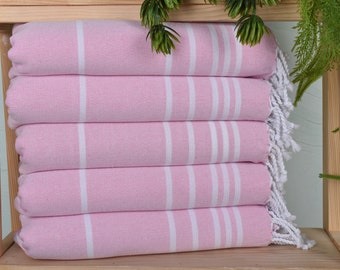 Personalized Kitchen Towel, Custom Hand Towel, 18"x38" Pink Cotton Hand Towel, Striped Hand Towel, Personalized Hand Towel,