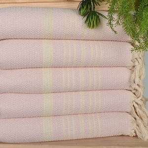 Striped Dish Towel, 18&quot;x40&quot; Light Powder Pink Cotton Dish Towel, Bathroom Towels, Turkish Tea Towel, Monogram Kitchen Towel,
