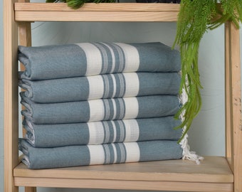 Gift For Him, Striped Towel, Turkish Beach Towel, Home Decor Gifts, 38"x60" Petrol Blue Cotton Towel, Boyfriend Christmas Gift,