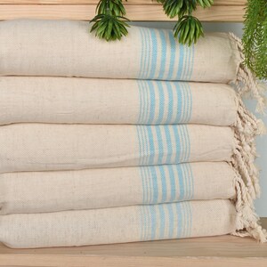 Personalized Gift, Kitchen Towel, 18&quot;x36&quot; Turquoise Linen Tea Towel, Custom Hand Towel, Striped Tea Towel, Personalized Wedding Gift,