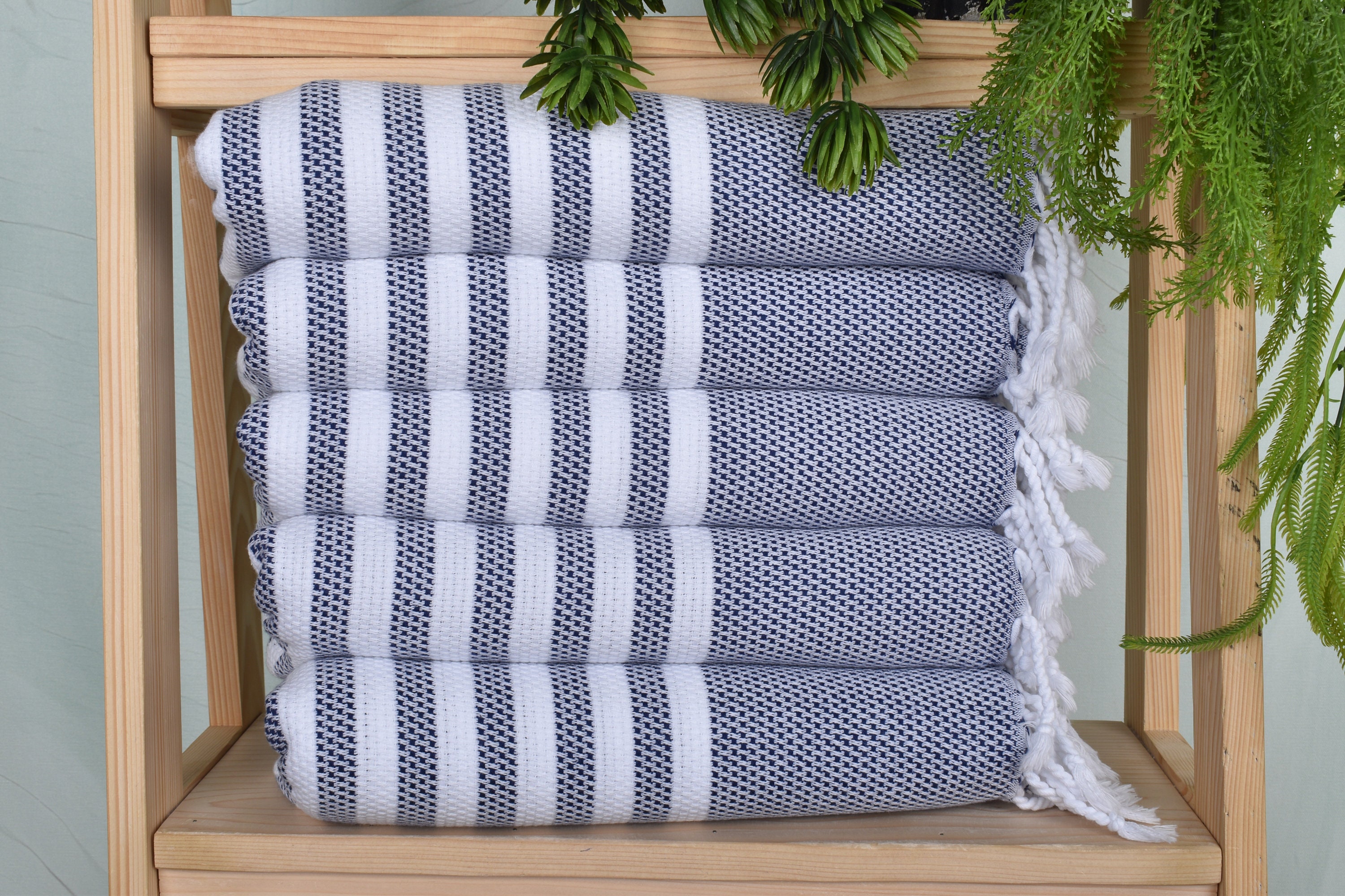 Multi-Striped Blue White Tea Towel