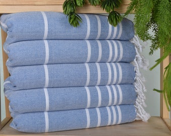 Bathroom Towels, Striped Tea Towel, 18"x38" Blue Cotton Tea Towel, Turkish Hand Towel, Wedding Favors, Best Friend Gift Ideas,