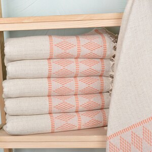Bath Towel, Kilim Design Towel, Custom Wedding Gifts, Personalized Towel, 36x71 Inches Orange Linen Towel, Bride Gift,