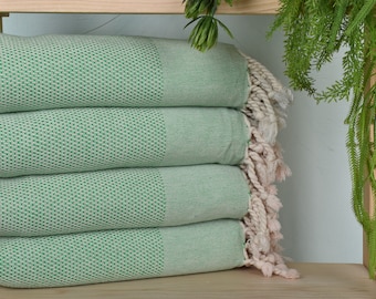 40"x71" Benetton Green Cotton Towel, Bachelor Bachelorette Party Favors, Monogram Beach Towel, Summer Gift, Geometric Towel, Bride Gift,