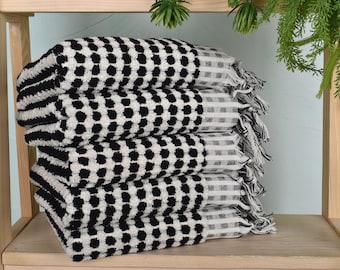 Turkish Towel Hand Towel, Wedding Gift, Pom Pom Hand Towel, 20&quot;x40&quot; Black Cotton Hand Towel, Bridesmaid Gifts,