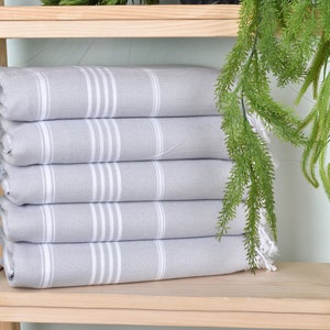 Home Decor Gifts, Striped Towel, Housewarming Gift, 40x71 Inches Light Gray Cotton Towel, Monogrammed Beach Towel, Gift For Boyfriend,