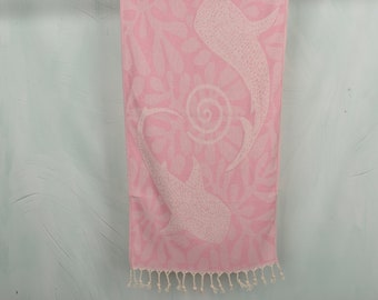 18"x40" Pink Cotton Hand Towel, Whale Design Dish Towel, Turkish Hand Towel, Turkish Towel Hand Towel, Wedding Favors, Bachelorette Favor,