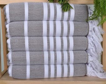 Turkish Hand Towel, 20"x40" Brown Cotton Tea Towel, Wedding Gift, Turkish Tea Towel, Zig zag Hand Towel, Christmas Gift,