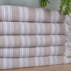 Bachelorette Gifts, Striped Towel, Personalized Wedding Gift, 40&quot;x71&quot; Light Beige Cotton Towel, Gift For Her, Spa Gift,