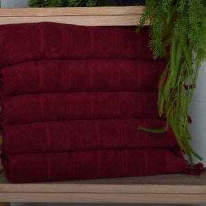 Bathroom Towels, 18&quot;x40&quot; Burgundy Cotton Dish Towel, Small Bath Towels, Striped Terry Dish Towel, Wedding Favors, Christmas Hand Towel,