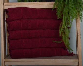 Bathroom Towels, 18"x40" Burgundy Cotton Dish Towel, Small Bath Towels, Striped Terry Dish Towel, Wedding Favors, Christmas Hand Towel,