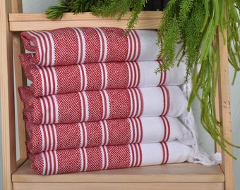 18"x40" Red-White Cotton Hand Towel, Diamond Dish Towel, Kitchen Towel, Personalized Gifts, Turkish Tea Towel, Hand Size Towels,