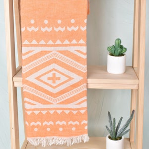 Beach Wedding Favor,  Gift for Bride, Orange Towel, Plus Design Towel, 36x71 Inches Wedding Day Gift for Bride, Home Decor Towel,
