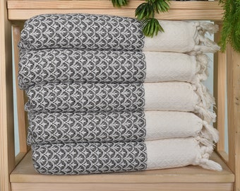 Turkish Hand Towel, 18"x34" Light Beige Cotton Tea Towel, Floral Design Tea Towel, Personalized Dish Towel, Wedding Favors,