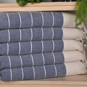 16&quot;x36&quot; Navy Cotton Tea Towel, Monogram Kitchen Towel, Wedding Gifts Towel, Striped Dish Towel, Turkish Hand Towel, Travel Towel,
