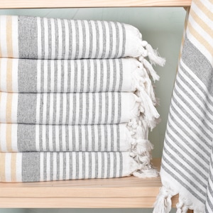 Personalized Gift Box Towel, Wedding Favors for Guests, Mustard Towel, Striped Towel, 38x67 Inches Wedding Favor, Gift Towel,