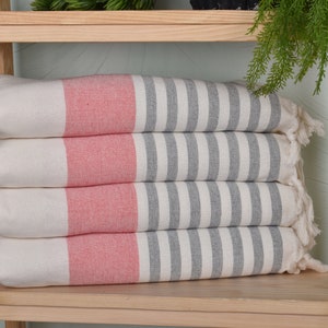 Striped Terry Hand Towel, Monogram Kitchen Towel, Wedding Favors, Wedding Gift, 18&quot;x36&quot; Red Cotton Hand Towel, Hand Size Towels,