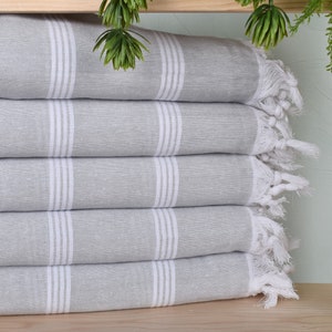 Striped Towel, 30&quot;x69&quot; Light Gray Cotton Towel, Personalized Gift, Turkish Beach Towel, Wedding Gift, Wedding Shower Gift,