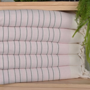 Personalized Hand Towel, Bridesmaid Gifts, Striped Terry Hand Towel, Kitchen Towel, 18&quot;x36&quot; Light Pink Cotton Tea Towel, Gift For Mom,